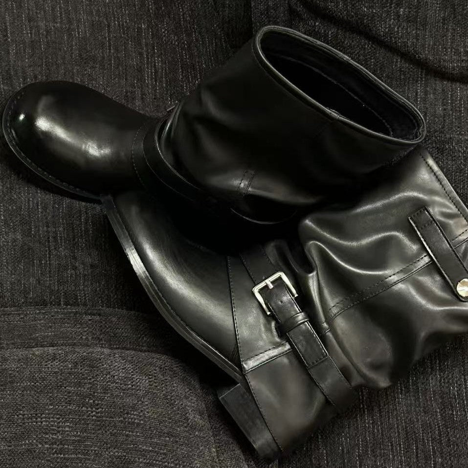 Damen modische Winterstiefel mit gerafftem Schaft und dekorativem Schnallenakzent R&B