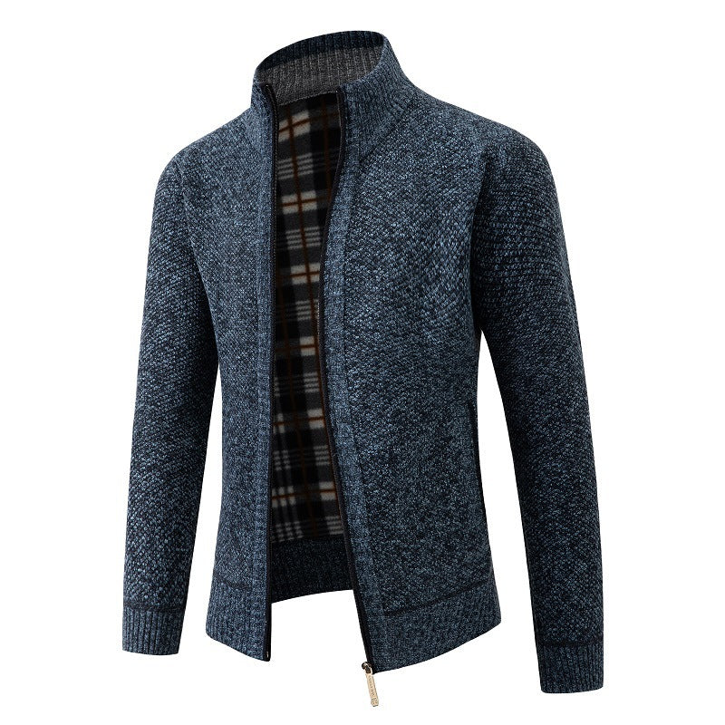 Herren Strickjacke mit modernem Stehkragen und praktischen Seitentaschen R&B