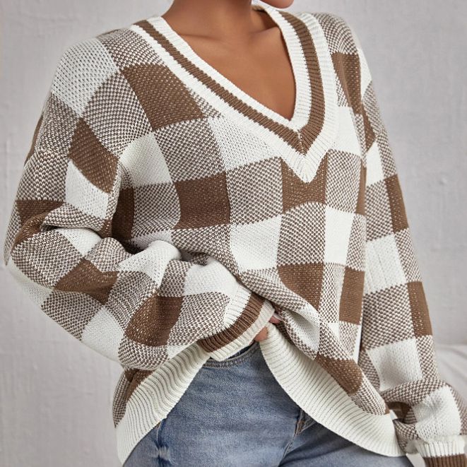Damen Oversize-Karo-Pullover R&B
