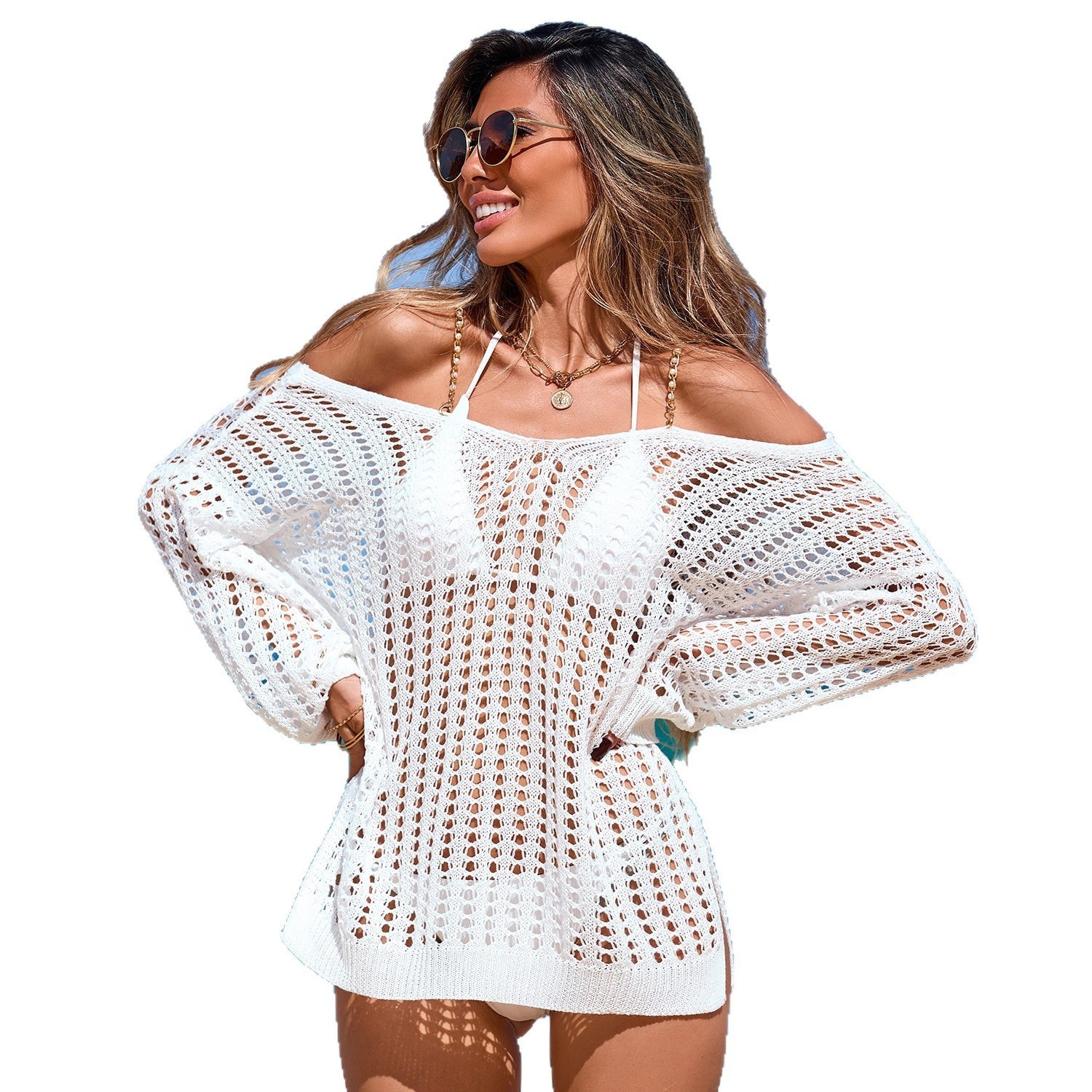 Damen luftiger Häkel-Strandpullover R&B