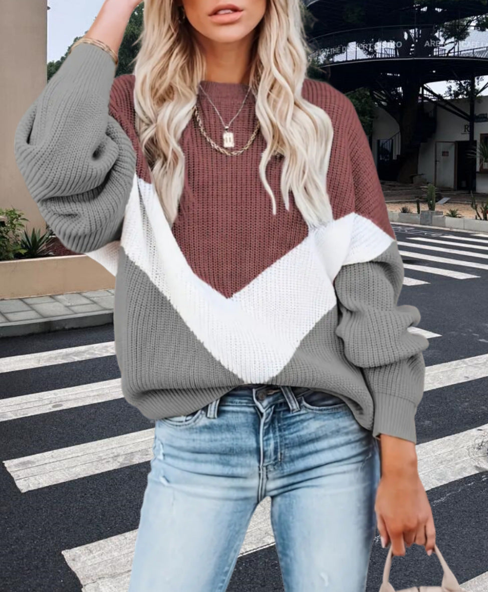 Damen Modischer Strickpullover mit innovativem Muster und weiten Ärmeln R&B