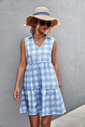 Damen V-Ausschnitt Freizeitkleid mit tierfreundlichem Karomuster und femininer Silhouette R&B