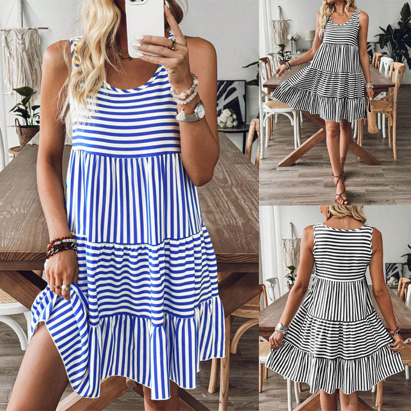 Damen Sommerliches Streifenkleid mit voluminösem Rüschensaum R&B