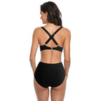 Damen Bikini-Set mit hoch geschnittenem Höschen und modernem Kreuz-Riemen-Design R&B