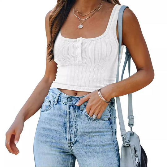 Damen figurbetontes Tanktop mit Knopfdetails und Rippenstruktur R&B