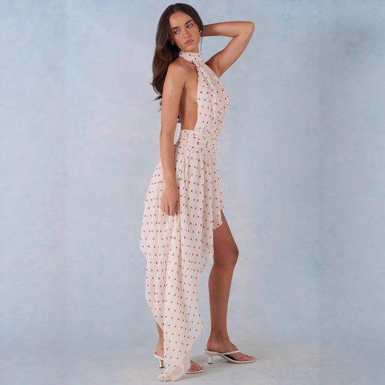 Damen Hochgeschlossenes Minikleid mit asymmetrischem Rock und fließendem Stoff R&B