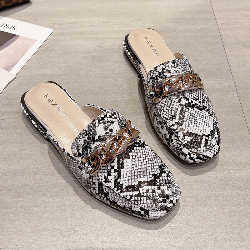 Damen elegante Mules mit schimmerndem Kettenverschluss EB