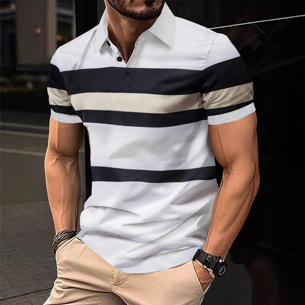 Herren Poloshirt mit modernem Streifenmuster und atmungsaktiver Baumwolle R&B