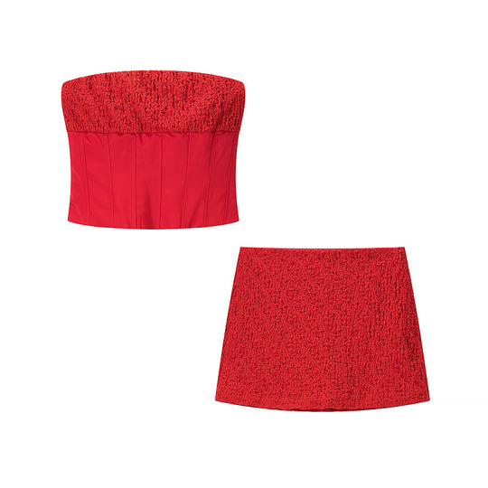Damen Crop-Top und Miniröcke-Set mit elegantem Rüschenstil R&B