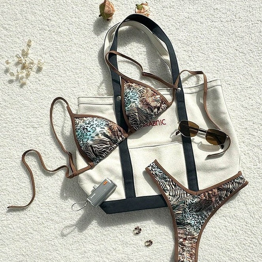 Damen Triangel-Bikini mit aufregendem Leopardenmuster und verstellbaren Trägern R&B