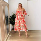 Damen Luftiges Maxikleid mit floralem Design und elastischem Taillenbund R&B