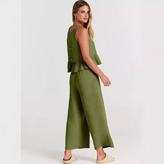 Damen Lässiger Peplum-Jumper mit weit geschnittenen Hosen R&B