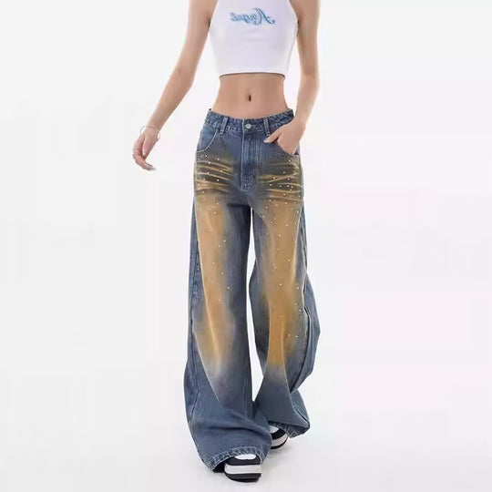 Damen Weite Denim-Jeans mit modischen Akzenten R&B