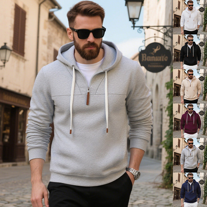 Herren sportlicher Kapuzenpullover mit halbem Reißverschluss und hochwertigen Materialien R&B