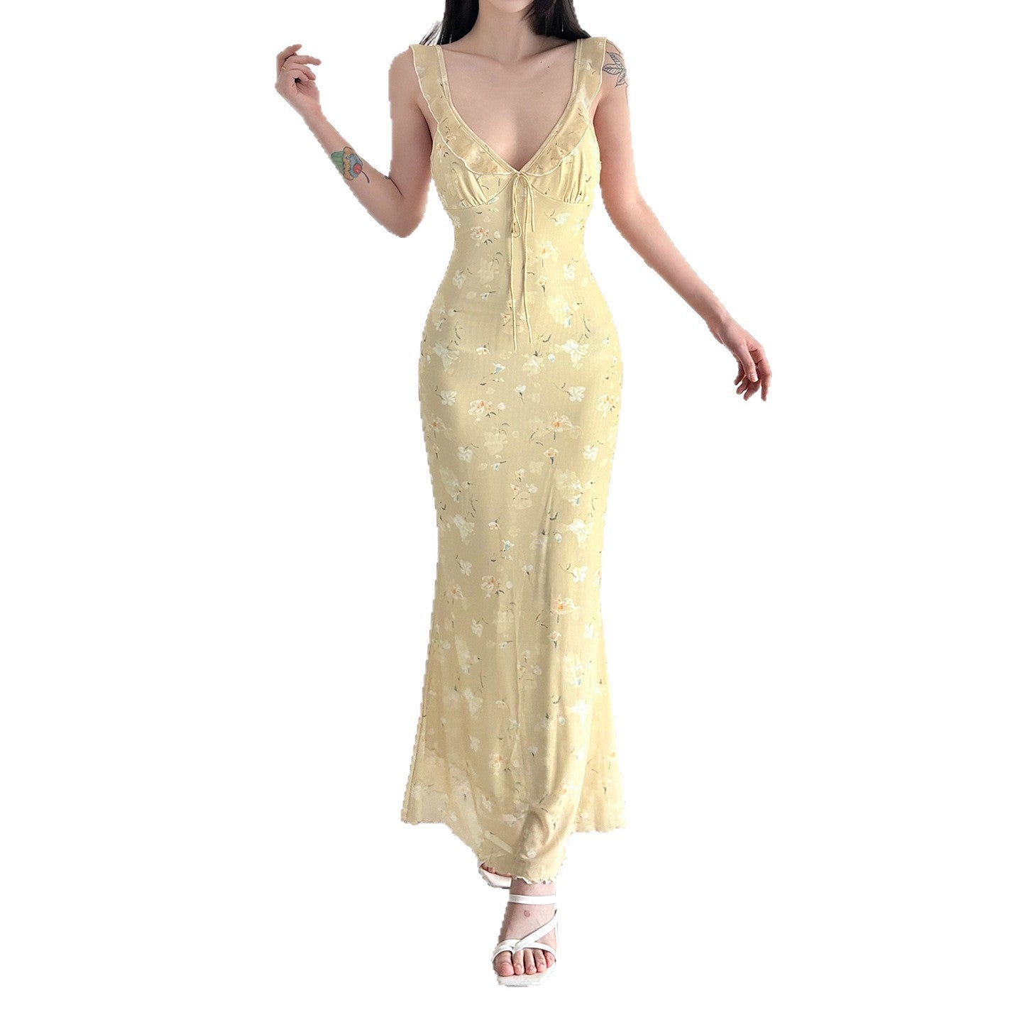 Damen Maxikleid mit floralem Design und verstellbarem Träger R&B