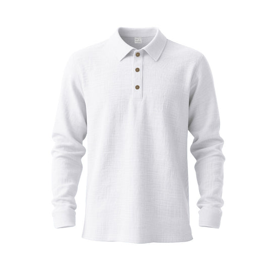 Herren nan Langarm-Poloshirt aus Baumwollgaze mit Hemdkragen, Dreiknopfleiste und entspannter Passform R&B