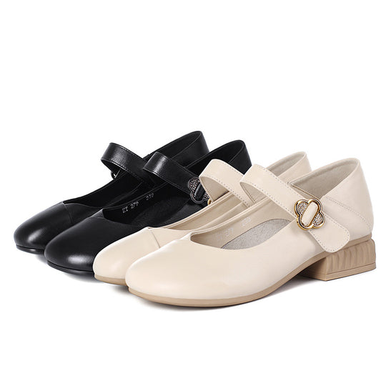 Damen Mary Jane Ballerinas mit dekorativem Riemen und bequemem Blockabsatz R&B