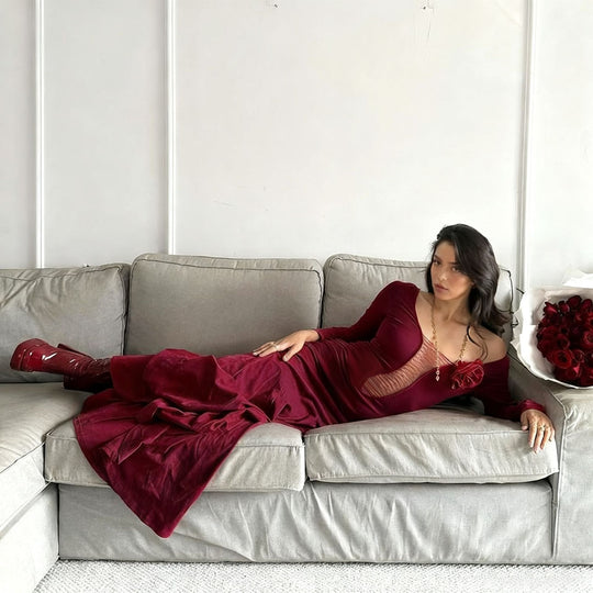 Damen figurbetontes Maxikleid mit Schnürung und floralem Detail R&B