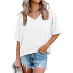 Damen lässiges V-Ausschnitt Oversized T-Shirt R&B