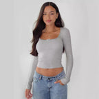 Damen Langarmshirt mit eleganter Rüsche und körpernaher Passform