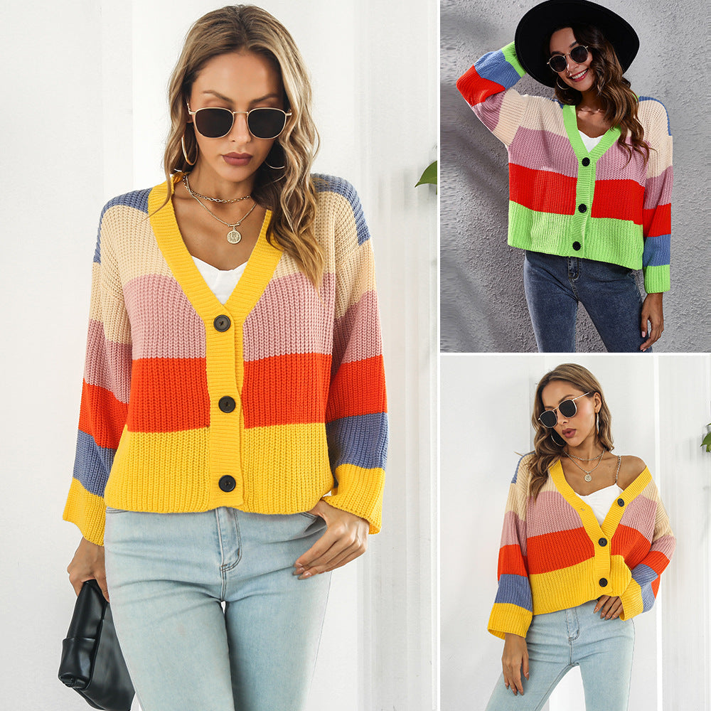 Damen Grobstrickjacke mit knopfdetails und modischem Farbspiel R&B