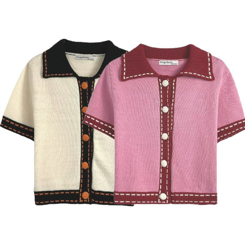 Damen Kurzarmpullover mit kontrastierenden Details R&B