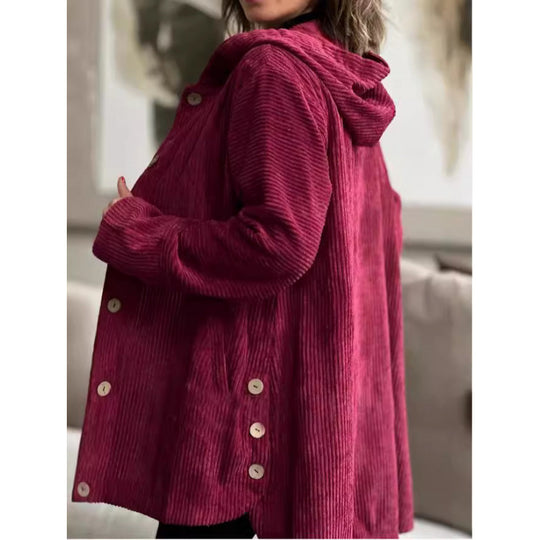 Damen kuschelige Kapuzenjacke aus feinem Cordstoff R&B