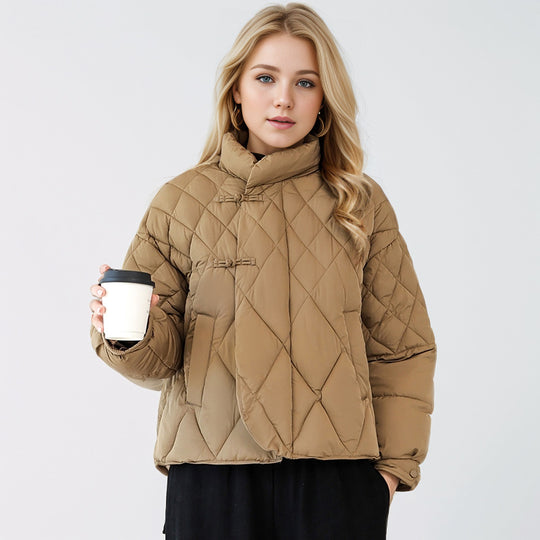 Damen gesteppte Jacke mit hohem Kragen und praktischen Druckknopfdetails R&B