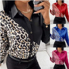 Damen Satinbluse mit asymmetrischem Leo-Design und glamouröser Knopfleiste R&B