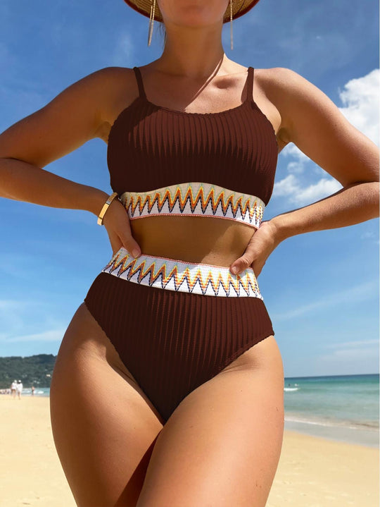 Damen Hochtaillierter Bikini mit geometrischem Muster R&B