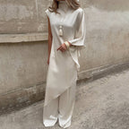 Damen Elegantes asymmetrisches Kleid mit hohem Kragen und seitlichem Schwung R&B