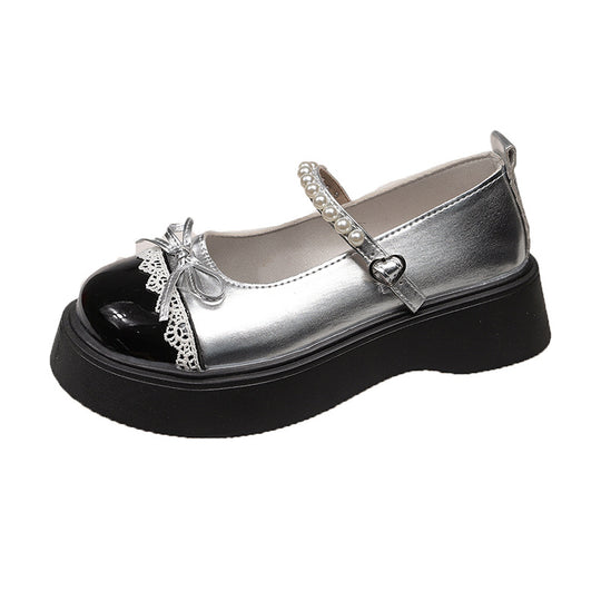 Damen Elegante Plattform-Ballerinas mit funkelnden Perlen und Schleifen-Detail R&B