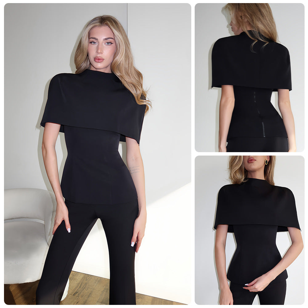 Damen Elegantes Oberteil mit schickem Cape-Ausschnitt und figurbetontem Design R&B