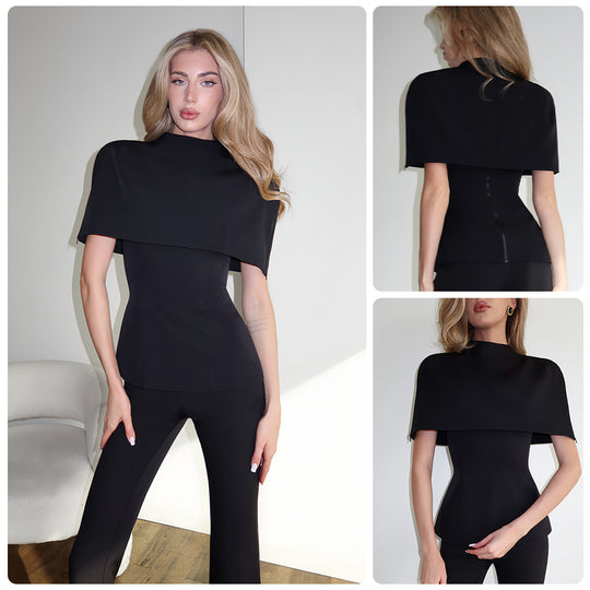 Damen Elegantes Oberteil mit schickem Cape-Ausschnitt und figurbetontem Design R&B