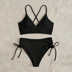 Damen Zweiteiliger Bikini mit verstellbaren Schnürungen und rückseitigem Kreuz-Träger R&B