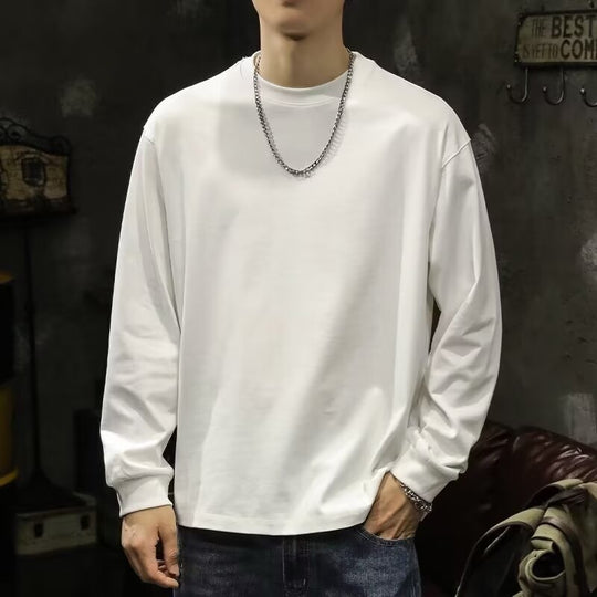 Herren lässiger Langarmshirt aus hochwertiger Baumwolle mit bequemer Passform R&B