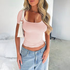 Damen Figurbetontes Kurzarmshirt mit Rundhalsausschnitt R&B