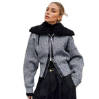 Damen Strickjacke mit kontrastierendem Kragen und seitlichem Reißverschluss R&B