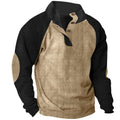 Herren nan strukturiertes Henley-Sweatshirt mit Stehkragen, Raglanärmeln und Ellbogenpatches R&B