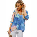 Damen Lässige Bluse mit buntem Farbverlauf und umschlagbaren Ärmel R&B