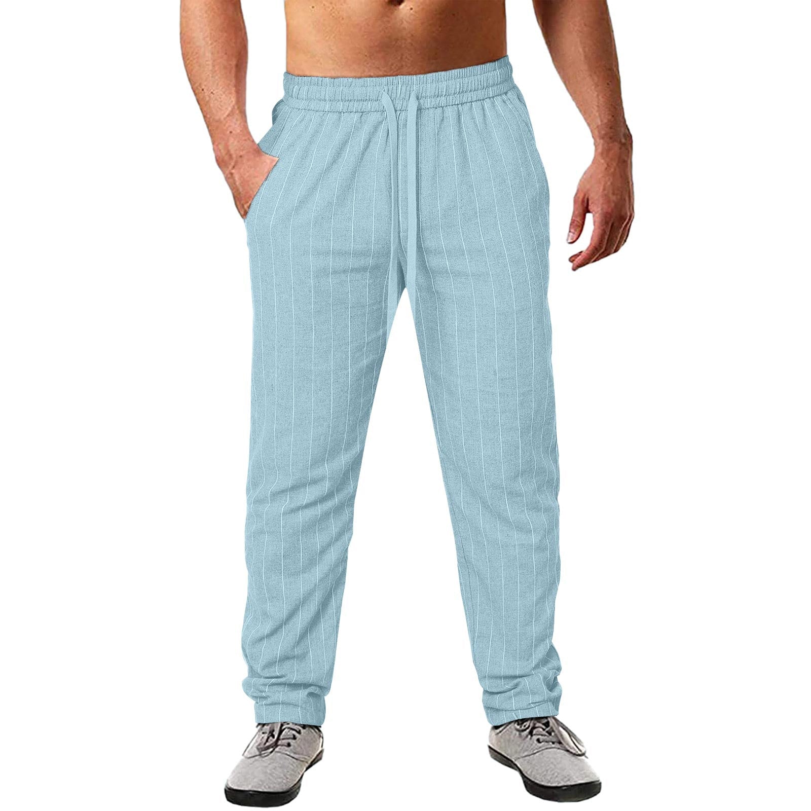 Herren lässige Streifen-Hosen aus Baumwollmix mit elastischem Bund und praktischen Eingrifftaschen R&B