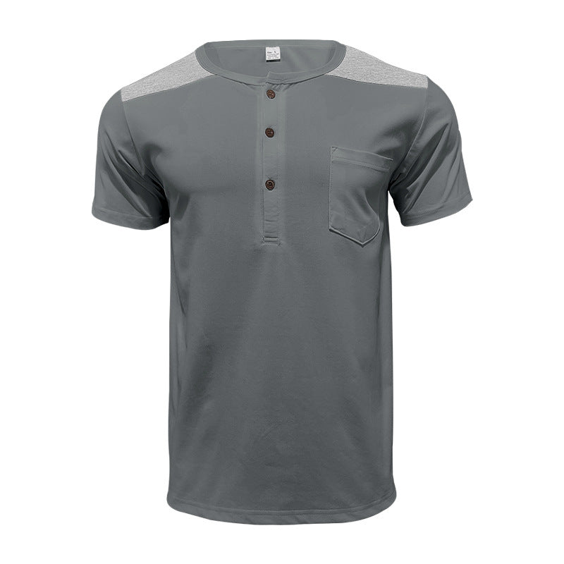 Herren Kurzarm-Henley-Shirt mit kontrastierenden Schulterdetails und praktischer Brusttasche R&B