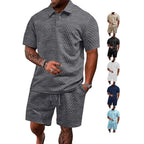 Herren nan geprägtes Waffel-Polo mit Kentkragen und elastischer Tunnelzugshorts im Set R&B