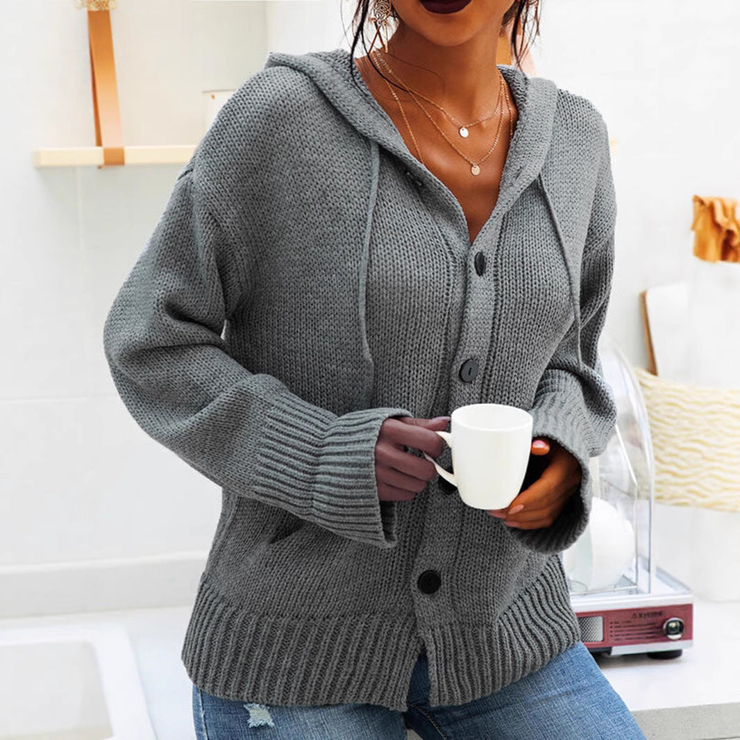 Damen kuschelige Strickjacke mit Kapuze und praktischen Taschen R&B