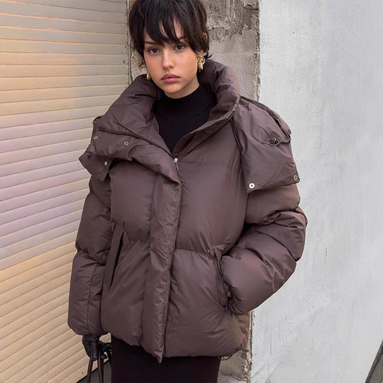 Damen Oversized Daunenjacke mit modischem Stehkragen R&B