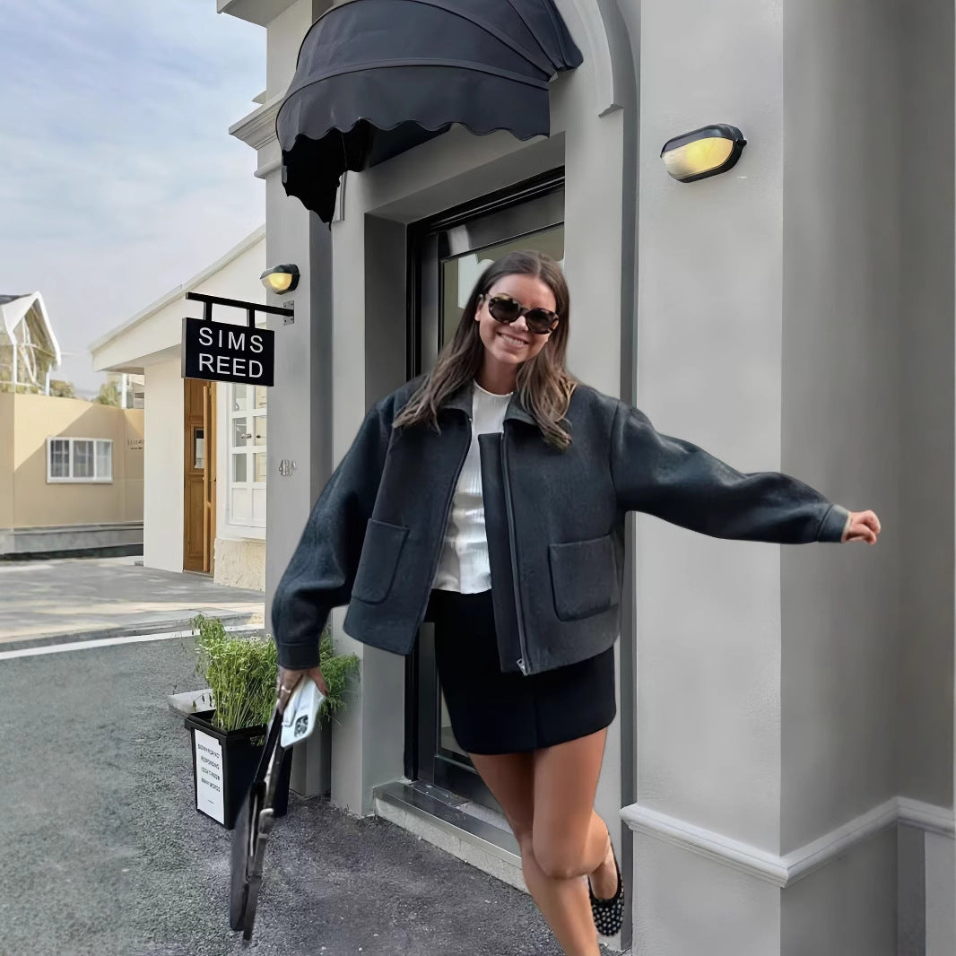 Damen lässige Oversize-Jacke mit praktischen aufgesetzten Taschen R&B