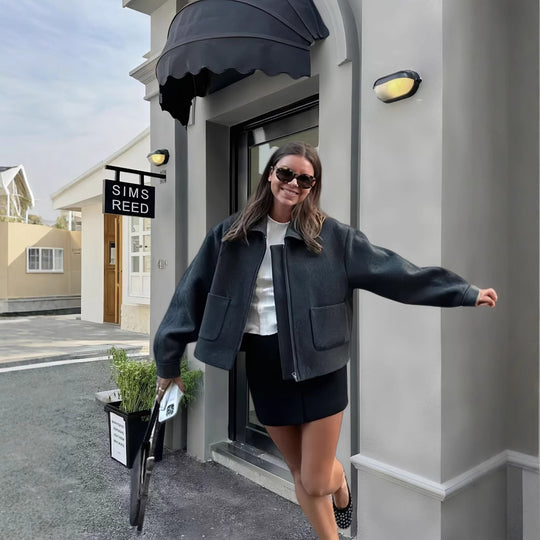 Damen lässige Oversize-Jacke mit praktischen aufgesetzten Taschen R&B
