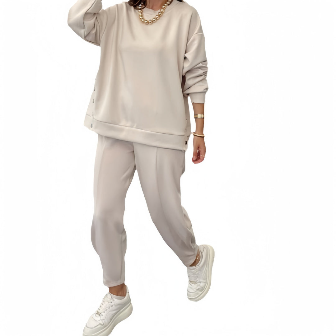 Damen lässiges Sport-Ensemble mit elegantem Schnitt und dekorativen Knöpfen R&B