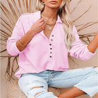 Damen nan lässiges Waffel-Polohemd mit Henley-Knopfleiste und überschnittener Schulter R&B