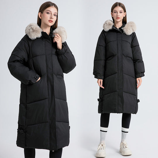 Damen Langer gefütterter Wintermantel mit abnehmbarem Kunstfellkragen und praktischen Kordelzügen R&B